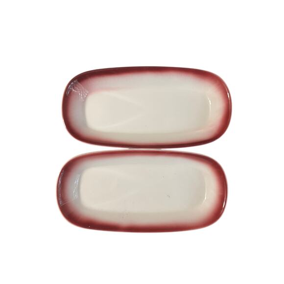 Homer Laughlin White Burgundy Veggie Serving Dishes USA Made Set of 2 - Picture 2 of 4